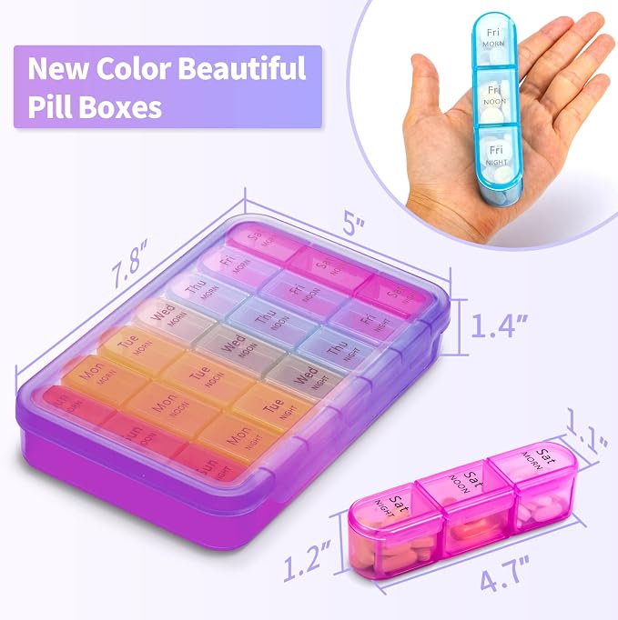 ASprink Pill Organizer 3 Times a Day, Large Pill Case with 21 Compartment Travel Pill Organizer, to Hold Vitamins, Medicine