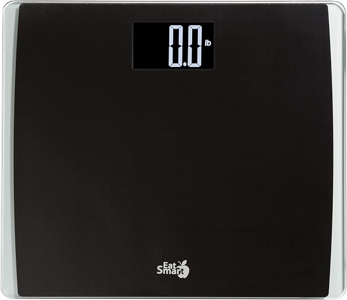 EatSmart Digital Bathroom Scale for Body Weight, 550 lb Capacity, Extra-Wide Glass Platform with Black Stainless Steel, Large Backlit LCD Display, Step-On Technology