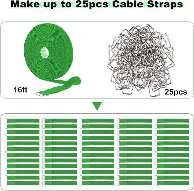 YMCRLUX 1"x16ft Hook and Loop Straps with 25 Metal Buckles, Adjustable Fastening Cable Straps, Cut-to-Length Cinch Strap, Reusable Nylon Securing Cord Ties for Organizer or Storage, 1 inch Wide,Green