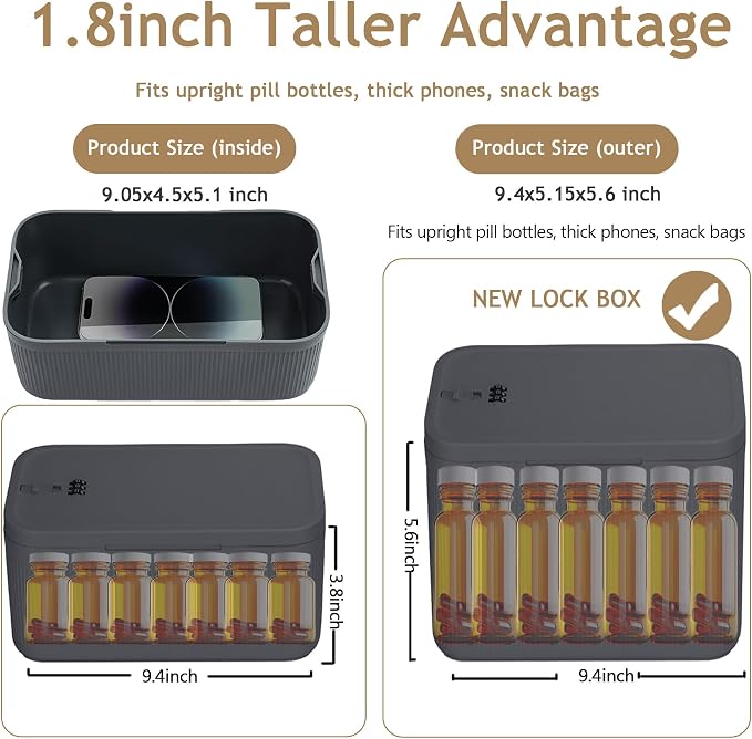 Lockable Storage Medicine Lock Box, 5cm Taller Combination Lockable for Code Medicine Safe Phone Jail Snacks Pill Safe Lockbox Small Cash Box with Locks for Home Fridge Office School Travel