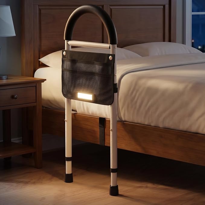 HOMENURSE Bed Rails for Elderly Adults Safety, Motion Sensor Light, 350lb | ASTM Approved, Tool-Free Bed Cane, Non-Slip Handle & Feet, Adjustable Height Fits 12.7"-20.7" Bed Frame, King Queen Full Twin