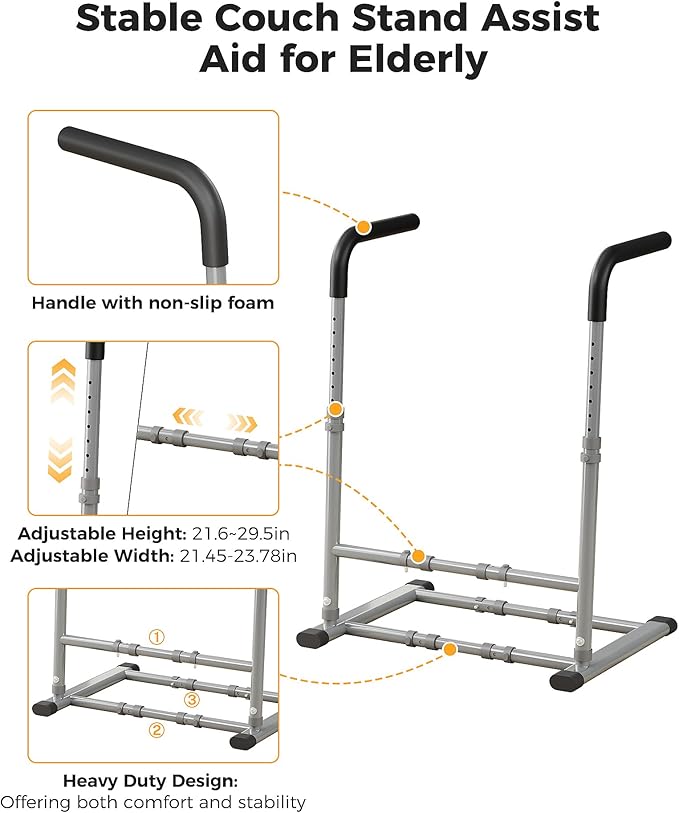 Couch Stand Assist Aid for Elderly, Sofa Chair Lift Assist Devices for Seniors Sit to Stand, Standing Aids & Supports, Pregnancy, Disabled, Floor Gap Height ≥ 1.4" Leg Gap ＞24", Grey