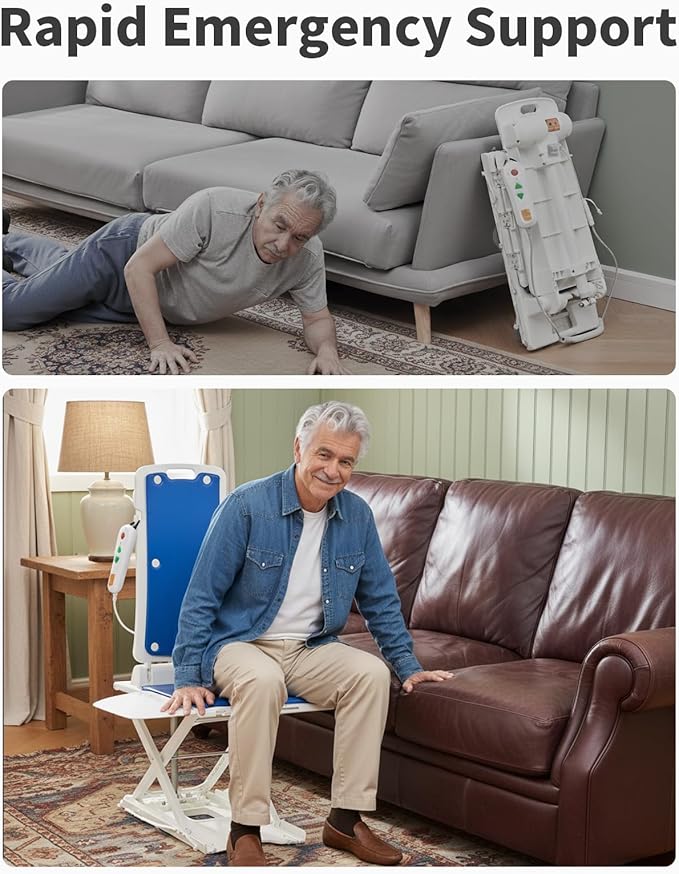 PERLECARE Electric Chair Lift – 308 lbs Floor Lift for Elderly Falls, IP68 Waterproof Bath Lift for Tub, Foldable & Wireless Rechargeable Design, Remote Control, for Fall Recovery & Home Care
