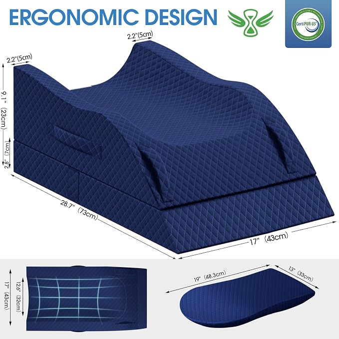 TranquilRelax Leg Pillow, Leg Elevation Pillow with Pad and Memory Foam, Height Adjustable Bolster Pillow for Legs, Leg Pillow Elevation Blood Circulation, for Post-Surgery, Full Blue