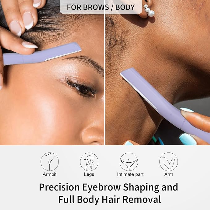 Dermaplane Razor for Women, Facial Razor, Peach Fuzz Remover, 10ct Lilac | Disposable Dermaplaning Tool for Facial Hair Removal & Exfoliation, Microblade Design, Easy Replacement for Home & Travel