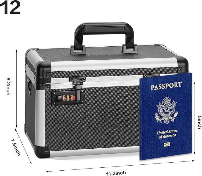 Medicine Box with Combination Lock - 11.2"x7.6"x7.6" First Aid Safe Medication Storage Case, Personal Items Safe Case for Hospital & Home & Outdoor 【Tactical Black,No Tray】