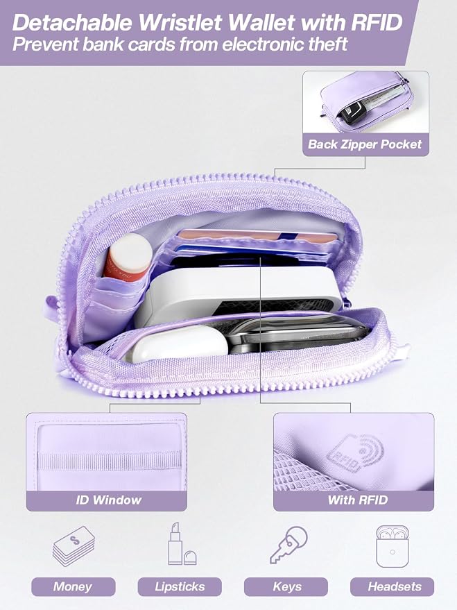 Tiostep Clip and Go Strap for Phone with Wallet Crossbody Phone Lanyard Adjustable and Detachable RFID Wristlet Wallet (Purple, Medium)