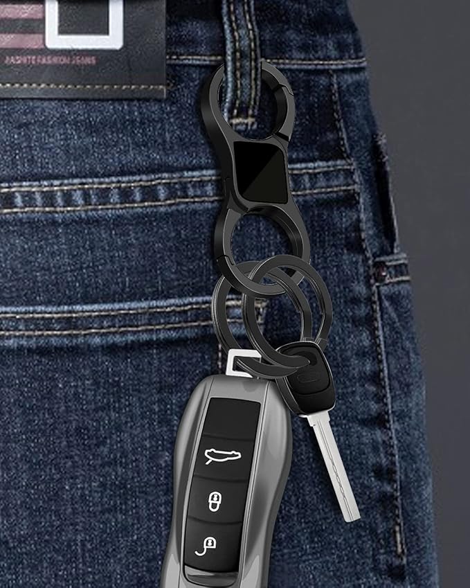 Idakekiy Key Chain Quick Release Spring with 4 Key Rings Heavy Duty Car Keychain Organizer for Men and Women