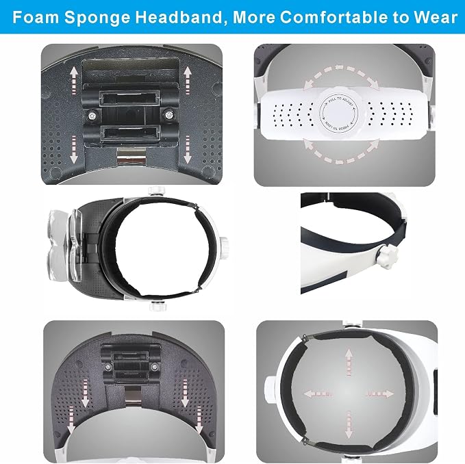 Large Lens Head Magnifier Headband Magnifying Glass with Light Hands free 8 LED Magnifier with White and Yellow Light for Close Work, Crafts, Hobby, Reading, Repairing, Sewing, Jewelry
