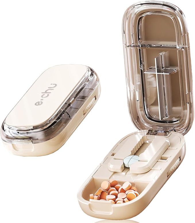 DUBSTAR Pill Cutter Splitter for Cutting Multiple Pills, 1/2 1/4 Pill Cutter Splitter for Small and Tiny Pills (Clear Beige)