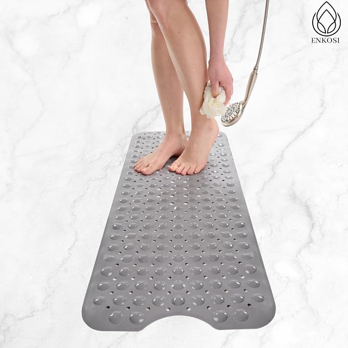 ENKOSI Large Non Slip Bathtub & Shower Mat - Extra Long 40 x 16 Inch, Anti Slip Bathmats for Bathroom Tub (40x16 Grey 1-Pack)
