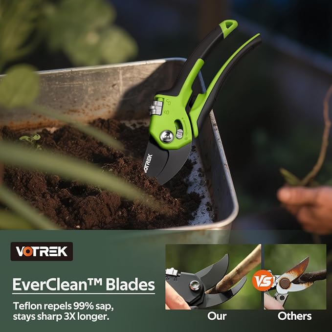 VOTREK® Pruning Shears, Patented Stepless Handle Opening for All Hand Size