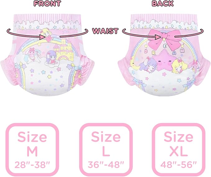 LittleForBig Ultra Absorbent 7000 mL Adjustable Hook-and-Loop Fastener Closure Adult Printed Cloth Back Diaper 10 Pieces - Fairy Littles in Dreamland (X-Large 48"-56")