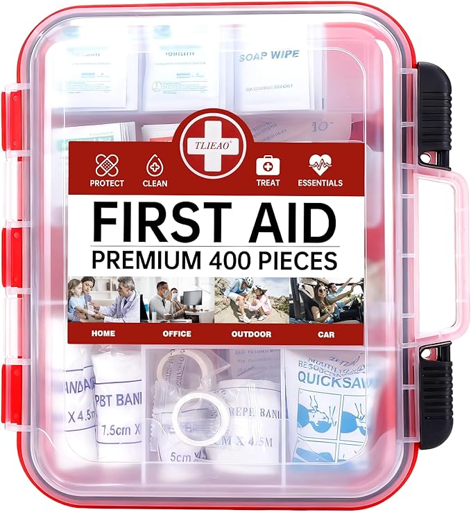 TLIEAO 400 Pieces All-Purpose First Aid Kit - Organized Dual-Layer Wall - Professional Medical Kit for Home, Car, Camping, Travel, Office, Outdoor, Business & Sports