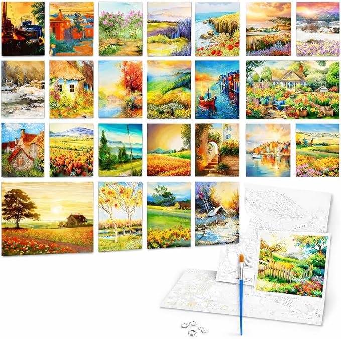 36Pcs Dementia Activities for Seniors, Reusable No Mess Art Kit,Water Painting Coloring Set for Memory Therapy Activity, Relaxing Landscape Painting Set for Elderly & Alzheimer’s Patients (Scenery)