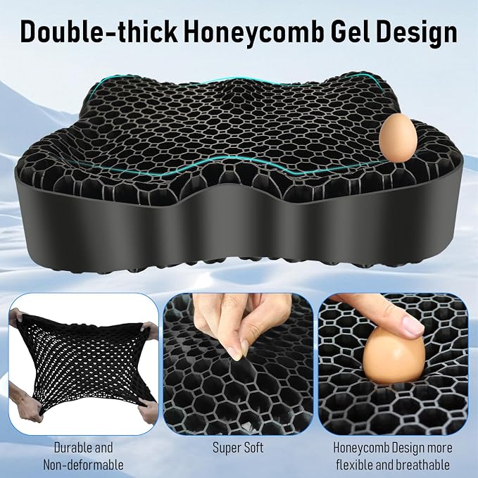 Cooling Gel Seat Cushion, Thickened Big Breathable Honeycomb Design Absorbs Pressure Points Gel Cushion with Anti-Slip Cover Cooling Seat Cushion for Office Chair Home Car Seat Cushion for Wheelchair