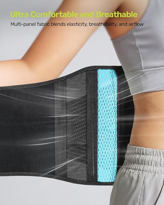 Rakiie Slim Back Brace for Lower Back Pain Relief, Lightweight & Breathable Back Support Brace for Men Women, Ergonomic Light Lumbar Support for Everyday Wear, Sky Blue XL