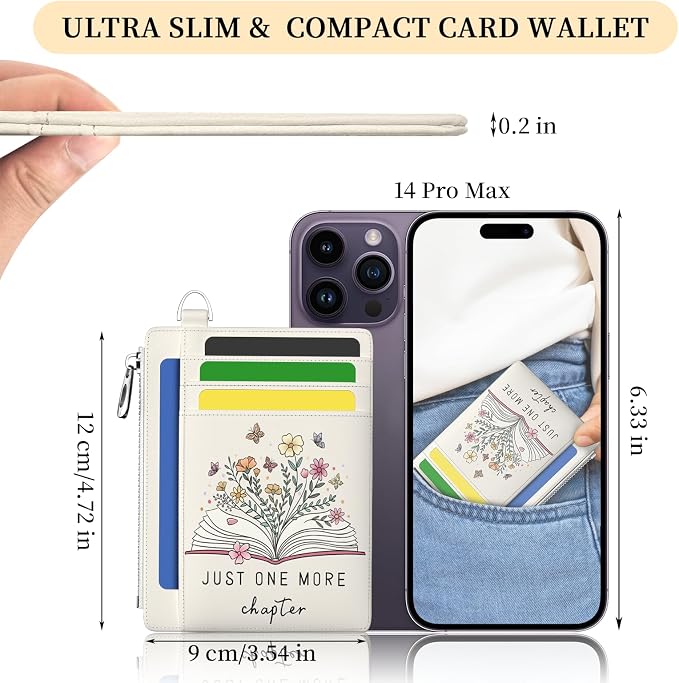 Hancynir Book Floral Flower Slim Wallet Women Credit Card Holder RFID Small | Zipper Pocket Wallet, Thin Travel Coin Purse, Ladies Women Gifts, Minimalist Card Case, 6 Card Slots, ID Window, PU Leather