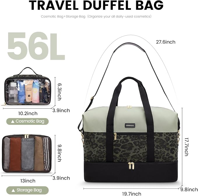 LOVEVOOK Weekender Bag for Women, Large Duffle Bag for Travel with 2 Packing Cubes, Carry on Overnight Bag with Shoe Compartment, Mom Hospital Bags for Labor and Delivery