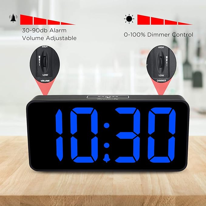 DreamSky Large Digital Alarm Clock Big Number for Seniors/Visually Impaired | 9 Inches Electric Clocks for Bedroom, Jumbo Display Fully Dimmable Brightness, USB Ports, Adjustable Alarm Volume