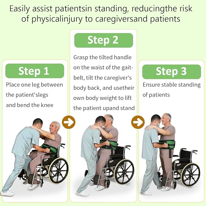 Gait Belts with Padded Handles,Transfer Belts Physical Therapy Belt for Seniors Moving, Lifting Belt Assist Patient/Elderly (Green, Large)