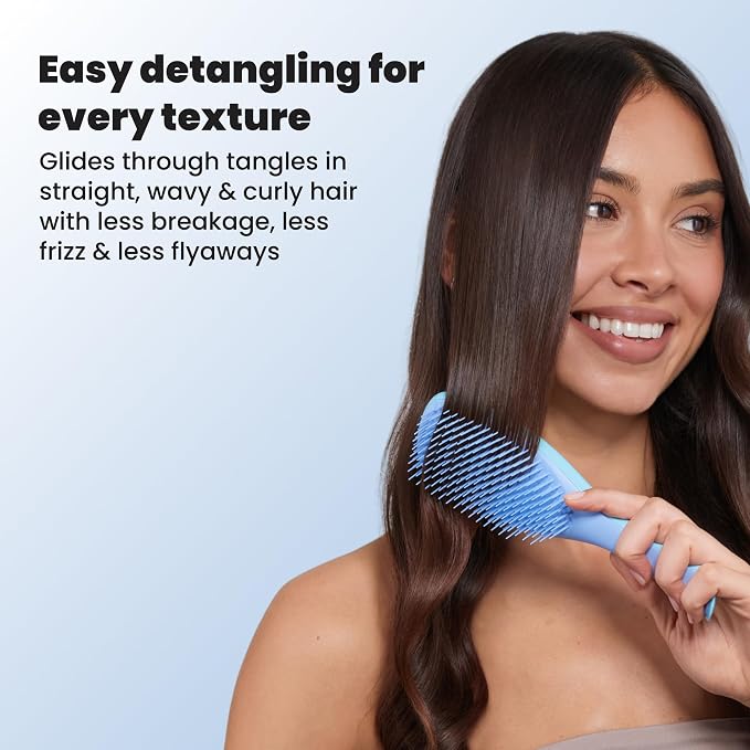 Tangle Teezer Ultimate Detangler Brush, Straight to Wavy, Denim Blues | Patented two-tier, regular-flex teeth reduce breakage & split ends on wet or dry hair; Shower-friendly hairbrush for all ages