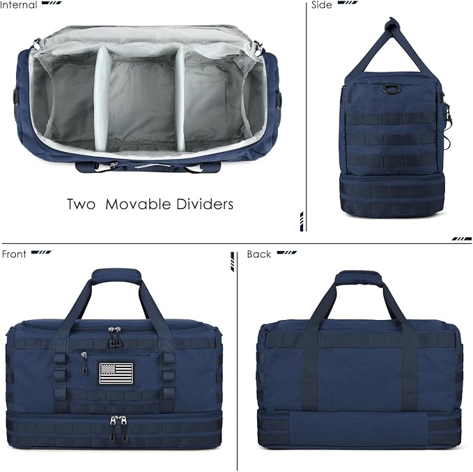 Gym Bag for Men Women, Carry on Luggage 22x14x9 Airline Approved Duffle Bag | Tactical Travel Bags with Toiletry Bag and Shoe Compartment, Weekender Overnight Duffel with Wet Pocket for Workout, Blue