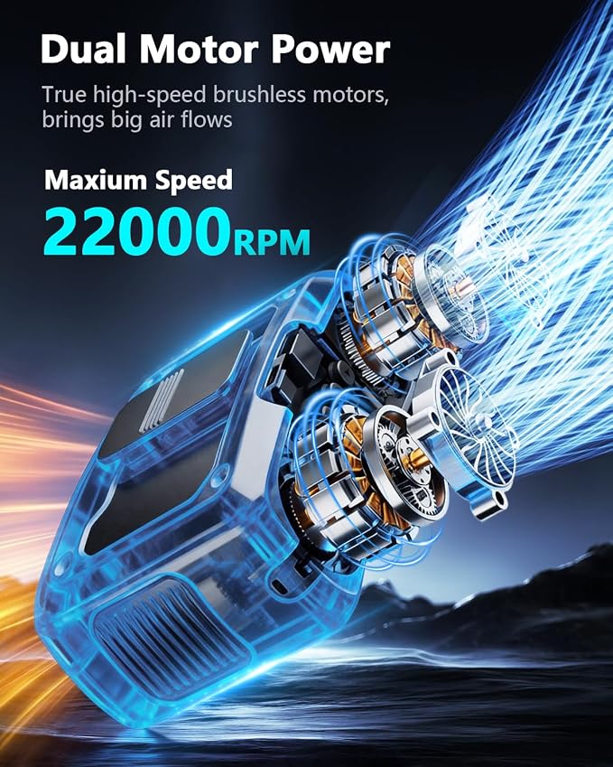 20000mAh Personal Fan, 22000RPM Dual Motors Portable Fans, True High Speed | Strong Airflow and Rechargeable Waist Fan, Neck Fans for Hands-Free, Wearable, Travel,Camping,Outdoor,Jobsite,Sports,Golf