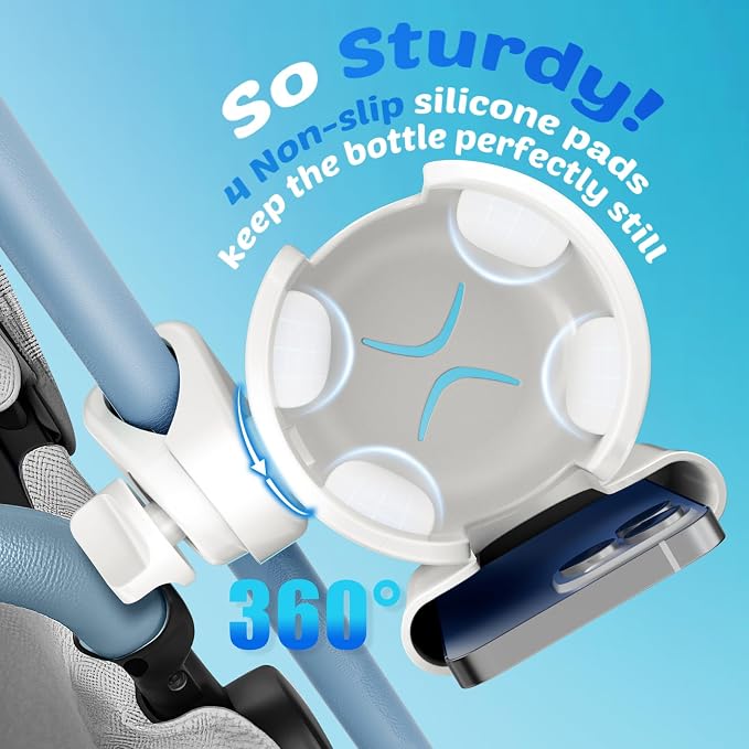 Guiseapue 2-in-1 Stroller Cup Holder Phone Holder, White, Baby Essentials | Universal Accessories for Stroller/Wheelchair/Walker/Golf Cart/Bike/Scooter. Fit Uppababy Nuna Doona, Baby Shower Gifts