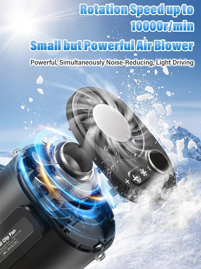 Portable fan Waist Worn Fan Belt Fan Waist Fan Cooling Handheld Fan Cooling Plate 100-Level Wind Speed Adjustment LED Display Type-C Fast Charging Handheld Outdoor Work Construction Gift (black)