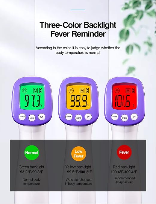 HUHETA Infrared Thermometer for Adults, Non Contact Forehead Thermometer with Fever Alarm, Accurate Reading and Memory Function, Body Temperature & Surface of Objects Use (Purple) | Accurate Reading,Memory Function,Fever Alarm, Body Temperature & Surfa...