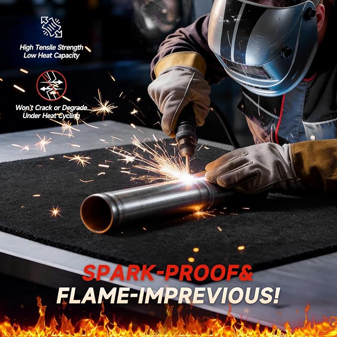 Carbon Felt Welding Blanket Fireproof, 40 x 40 Inch Heavy Duty Heat Resistant Mat, 1800°F Flame Retardant Fabric Fire Blanket for Soldering, Plumbers, HVAC Brazing Tools & Grill Shield