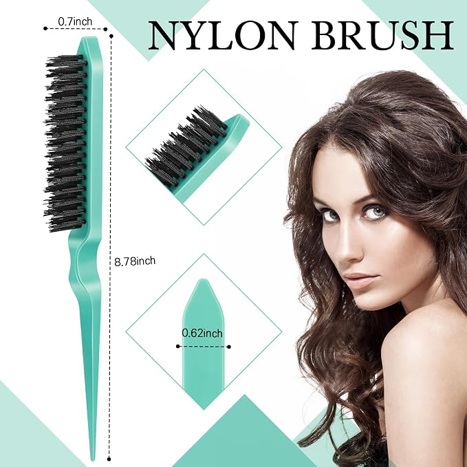 Geiserailie 3 Pcs Slick Back Hair Brush Set Bristle Brush Edge Control Teasing Comb for Women Black Hair(Cyan)