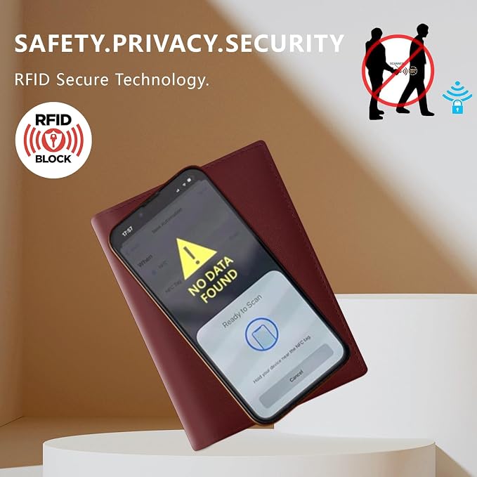 BAPHITY Womens Leather RFID Multi-Slot Travel Slim Passport Cover, Wine Red | Top-Grain Leather, RFID Blocking, Multi Slots (3+2 SD), Slim, Unisex Multi-Function Holder, Travel Sleeve