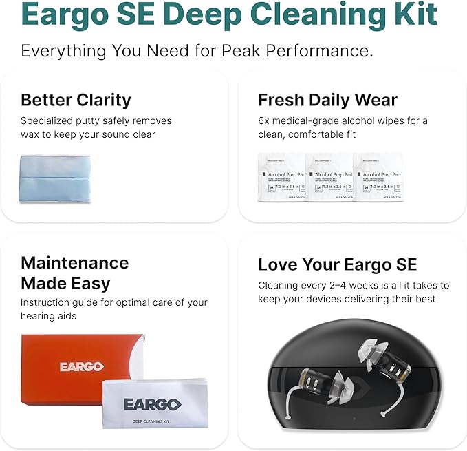 EARGO SE Virtually Invisible Hearing Aids and Deep Cleaning Kit