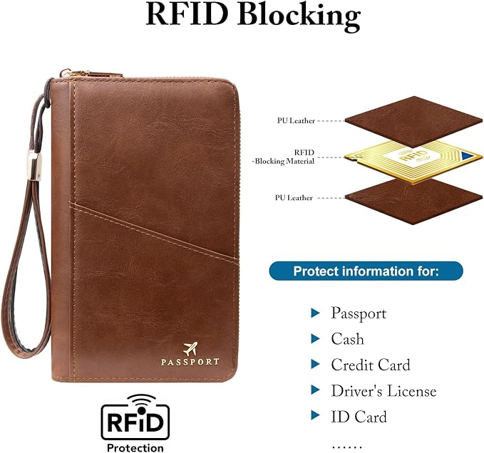 Family Passport Holder for Travel Women and Men RFID Passport Holder with Zipper Passport Case Passport cover Passport Wallet Travel Essentials and Accessories(1-2, Dark Brown)
