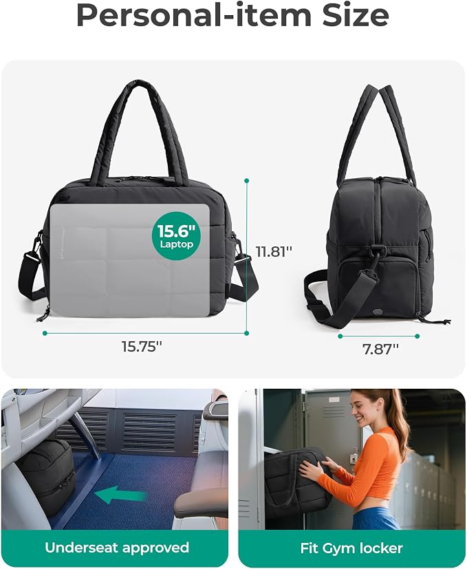 BAGSMART Gym Bag for Women, Carry on Travel Duffel Bag, Water-resistant Weekender with Shoe Compartment for Gym Travel Work, Dim Gray, Medium