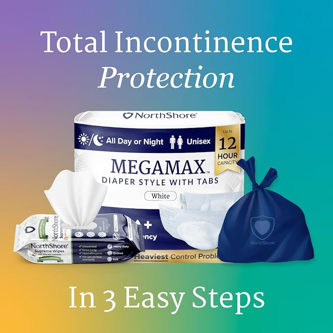 NorthShore MegaMax 12-Hour HBL Adult Diapers for Heavy Bladder Leaks, Small, 4 Count, Blue, 24-34 inches, Tab-Style Incontinence Underwear for Men, Women & Teens