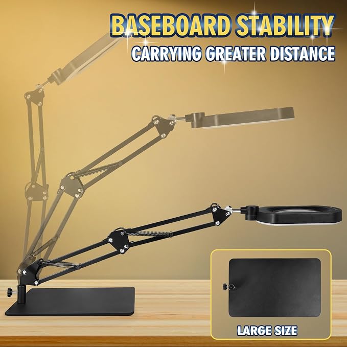 12X Square Magnifying Glass with Light and Stand with 144 LEDs Brightness, 5 Color Modes Hands Free Lighted Magnifying Glass, 10 Dimmable Brightness Magnifying Desk Lamp for Close Work Craft Reading