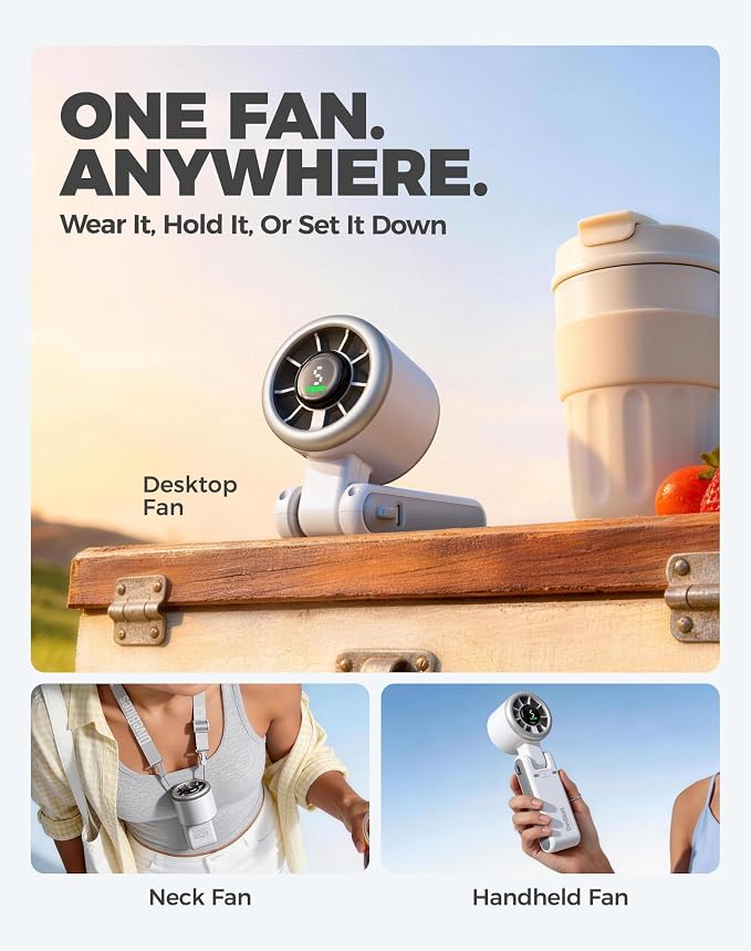 Diveblues Portable Handheld Turbo Fan, 5 Gear Wind, Battery Operated, Up to 12 Working Hours, 3 IN 1 Hand Fan with Air Turbo Tech Cooling Fan for Outdoor Activities, Travel, Working, Silvery white