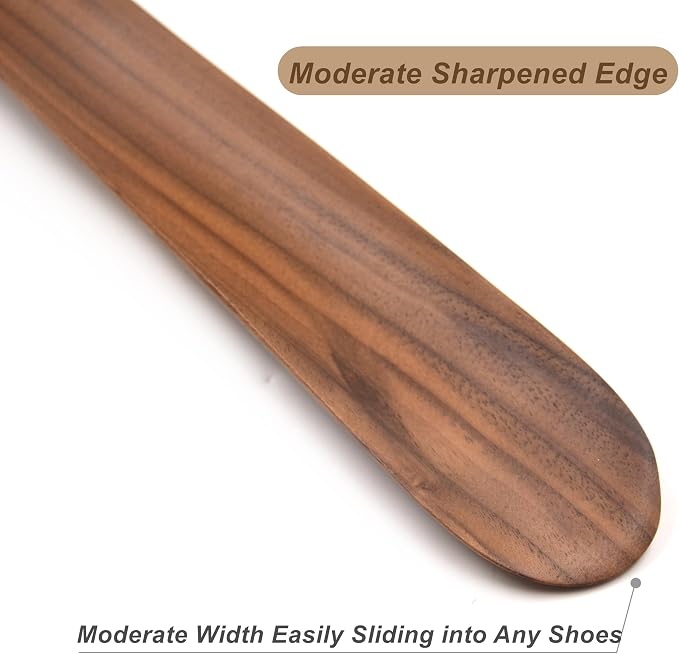 Bamber Wooden Shoe Horn Wood Shoehorn with Handle for Seniors Women Men Kids, 15'' Long, Black Walnut