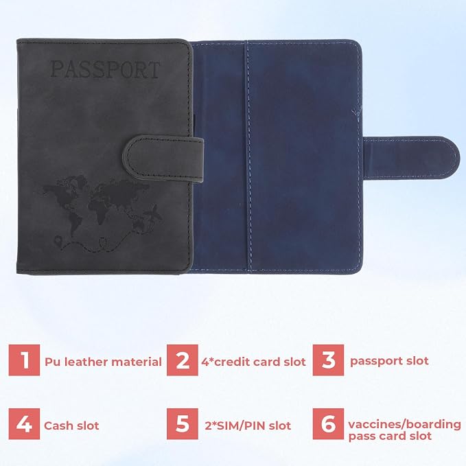 2 Pack Passport Holder for Travel, Passport Wallet Cover Case Waterproof RFID Blocking Passport Holder with Pen Holder Travel Essential, Passport Book Holders for Women and Men(B)