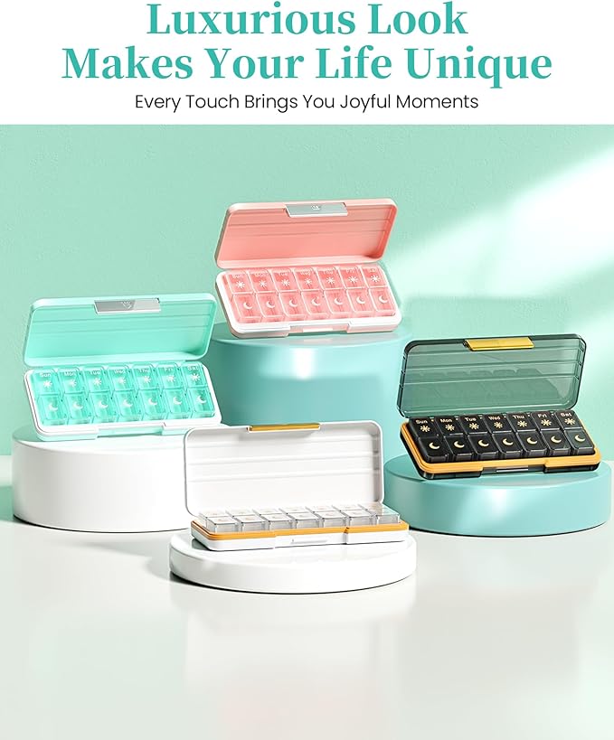 Zoksi Am Pm Pill Organizer 7 Day, Weekly Pill Box 2 Times a Day, Medicine Pill Organizer with Separate Compartment, Travel Pill Case Dispenser Portable for Vitamins, Fish Oils, Medicines(Green)