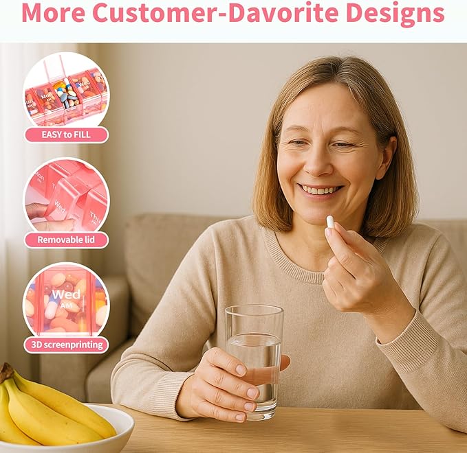 Daviky Extra Large Weekly Pill Organizer 2 Times a Day, XXL Pill Box 7 Day with AM PM Large Compartments, BPA-Free Daily Medicine Case, Jumbo Pill Holder for Fish Oils, Vitamins & Supplements