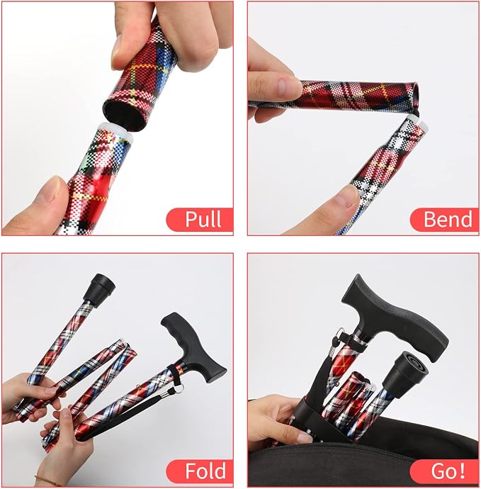 Walking Cane LIXIANG Cane for Man/Woman | Mobility & Daily Living Aids | 5-Level Height Adjustable Walking Stick | Comfortable Plastic T-Handle Portable Walking Stick Folding Cane
