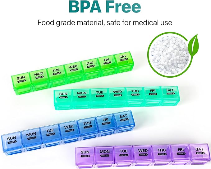 Sukuos Monthly Pill Organizer 4 Week, Large Pill Box Moisture/Dust-Proof Cases for Month Vitamin/Fish Oil/Supplements with Clear Lid, Easy to Open & Clean
