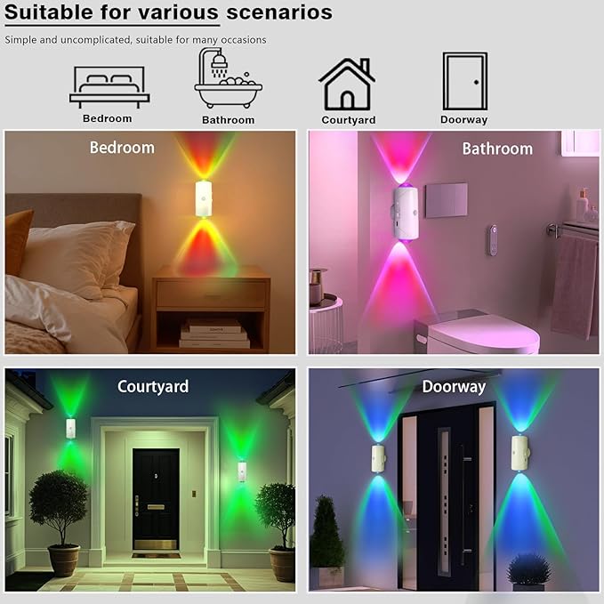 Rechargeable Motion Sensor Light Indoor, Magnetic RGB Wall Sconces 2 Pack | 7 Color Motion Sensor Night Light, 1500mAh Wireless Wall Sconces Battery Operated for Bedroom, Bathroom, Hallway, Stairs