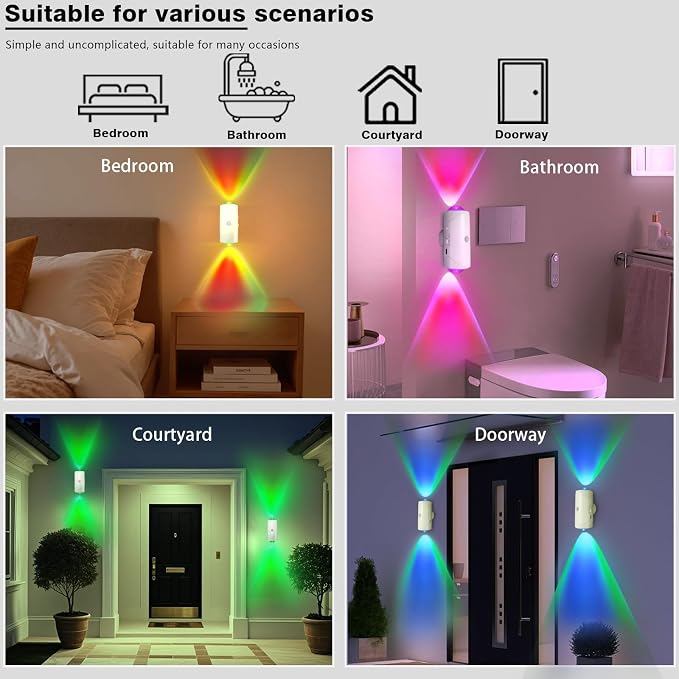 Rechargeable Motion Sensor Light, Magnetic Battery Operated Wall Sconces | 7 Color RGB Motion Sensor Night Light Indoor, 1500mAh Wireless Wall Light for Bedroom, Bathroom, Hallway, Stairs Black 1 Pack