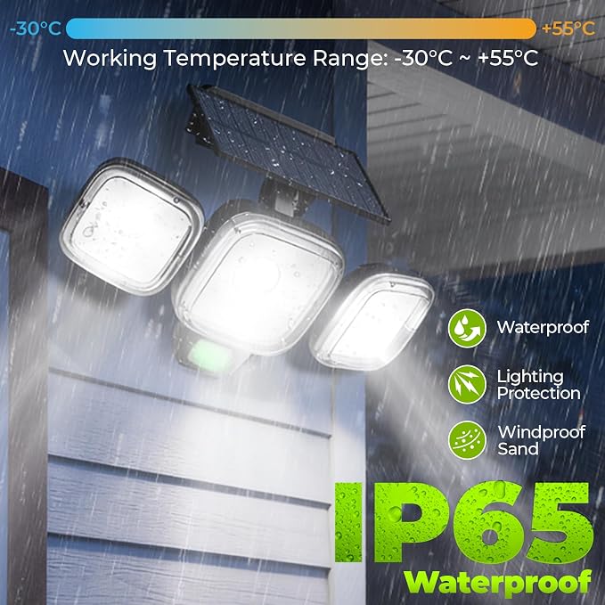 6000mAh Solar Motion Sensor Outdoor Lights with 3 Modes, 2 Pack | IP65 Waterproof, 3-Head 270° Wide Angle Remote Control Outside Security Wall Light For Garden, Patio, Garage, Lawn and Yard