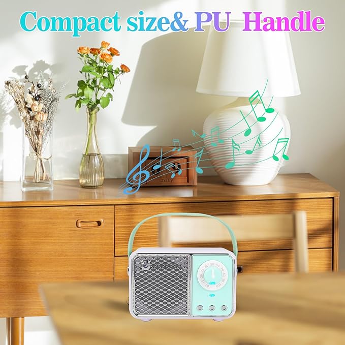 Dosmix Retro Bluetooth Speaker, Vintage Decor, Wireless Bluetooth Speakers, Cute Old Fashion Style for Kitchen Desk Bedroom Office Party Outdoor Kawaii Accessories (Cyan Green)